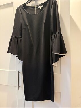 Calvin Klein Black Midi Dress with Bell Sleeves
